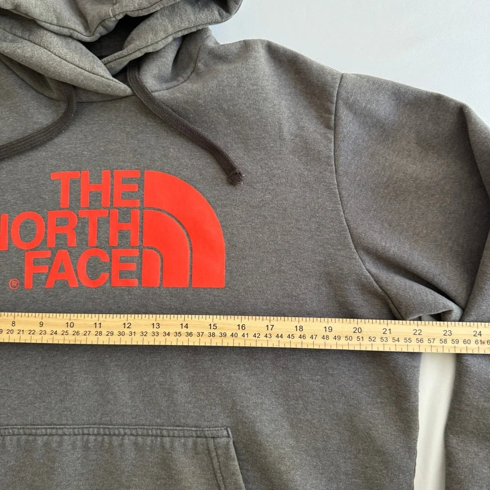 The North Face Hoodie Mens L Grey Half Dome Orange Logo Pullover Sweatshirt Camp